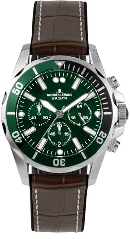 Jacques Lemans Herren-Armbanduhr Chronograph Liverpool Braun/Grün 1-2091C