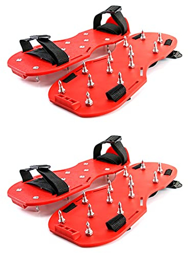 QWORK Spiked Shoes, 2 Pair Lawn Aerator Shoes with 1 Short Spikes Perfect For Epoxy Floor, Overlays, Cover Installation, Red Color
