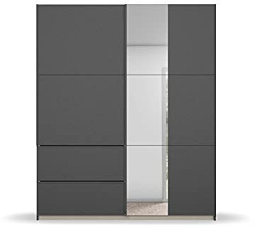 Rauch Möbel Sevilla Schrank Kleiderschrank Schwebetürenschrank, Grau metallic, Schwarz, Griffleisten Grau metallic, 2-türig mit Spiegel, inkl. 2 Kleiderstangen, 2 Einlegeböden BxHxT 175x210x59 cm