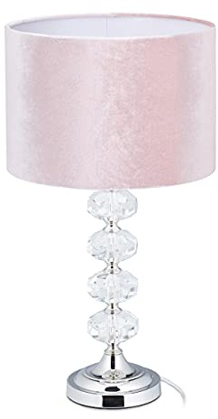 Relaxdays Tischlampe, Samt und Kristall, HxD: 47 x 26 cm, E14-Fassung, Nachttischlampe, indirekte Beleuchtung, rosa | Nachttischlampe, indirekte Beleuchtung