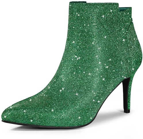 Allegra K Bottines à talon aiguille et à bout pointu scintillant pour femmes Vert 37