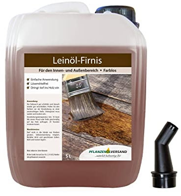 Leinölfirnis für Holz - Holzöl für den Innen- und Außenbereich - Schutz und Pflege für Gartenmöbel, Arbeitsplatten und Holztische - 5 Liter