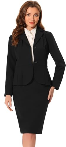 Allegra K Conjunto de falda de traje de 2 piezas para mujer, blazer y faldas lápiz, trajes formales de oficina, negocios, casual, Negro, XS
