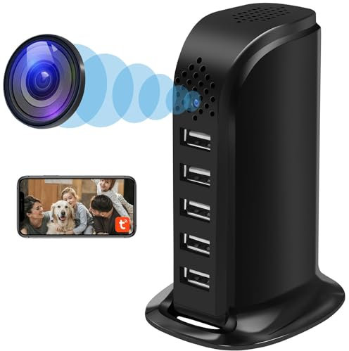 Nisanmoon 2.4/5G WiFi Cámara Oculta 5 Puertos USB Cargador WiFi Cámara HD 1080P Cámara Espía, Mini Espía Oculto Wi-Fi Cámara Apoyo Detección de Movimiento y Tuya Smart App Vista Remota