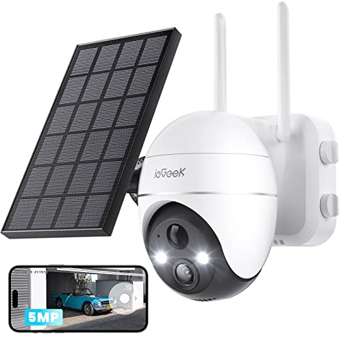 ieGeek 5MP Camara Vigilancia WiFi Exterior Solar, PTZ 360° | Detección Humana PIR, Visión Nocturna en Color, Audio Bidireccional, Almacenamiento Local/Nube, Compatible Alexa IP65