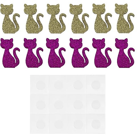 Oblique Unique® 12 Stück Holz Katzen Glitzer Konfetti Holzdeko Tischdeko Streudeko zur Verzierung Dekoration für Kinder Geburtstag Party zum Basteln (Pink-Gold)