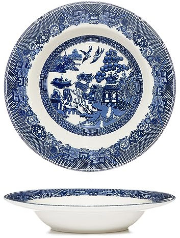 UNIQUE HOME LIVING Blue Willow Soup Plate 22cm Rimmed Scallop Salad Bowl Vintage Oriental Birds