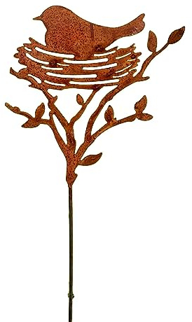 Birds Nest Garden Stake 18x60cm Steel Rusted Metal Robin Decorative Lawn Spike Ornament