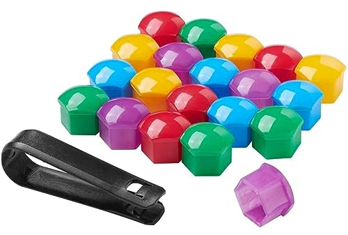 HYRAM Radmutterkappen Schraubenabdeckungen für FIAT Ducato 2006-2021, Sechseckige Reifenmutterabdeckung Mit Entfernungswerkzeug Set für Auto DekorationszubehöR-20 Stück,F/Colorful-C/21mm