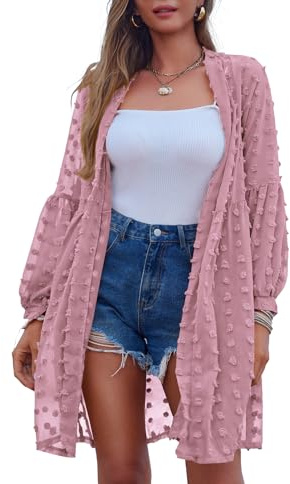 Zeagoo Vestido de playa para mujer, pareos, vestido de verano, poncho de playa, vestido de verano, blusa, largo hasta la rodilla, elegante, toalla de playa, kimono, manga larga, cárdigan, ropa de