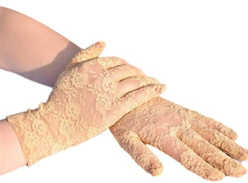 SePkus Atmungsaktive Damen-Handschuhe, sexy Spitze, Kurze Tüll-Handschuhe, Elegante Handschuhe, dünne, Florale, Dehnbare Fäustlinge (Khaki, 22 x 9,5 cm)
