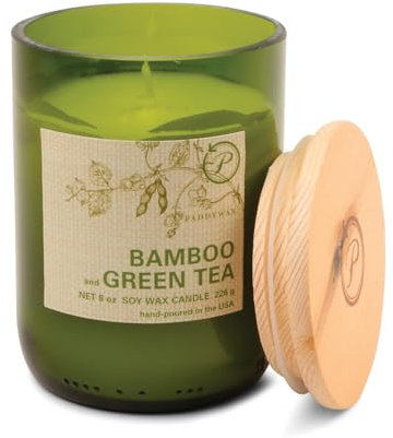 Paddywax Velas aromáticas ecológicas artesanales en recipiente de vidrio reciclado, 226 g, bambú y té verde