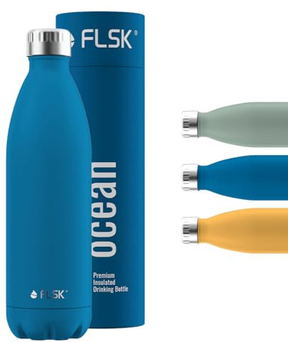 FLSK Trinkflasche – Premium Edelstahl Thermosflasche – 100 % auslaufsicher & kohlensäuregeeignet – hält 24 h kalt & 18 h heiß – BPA-frei (ocean, 1000 ml)