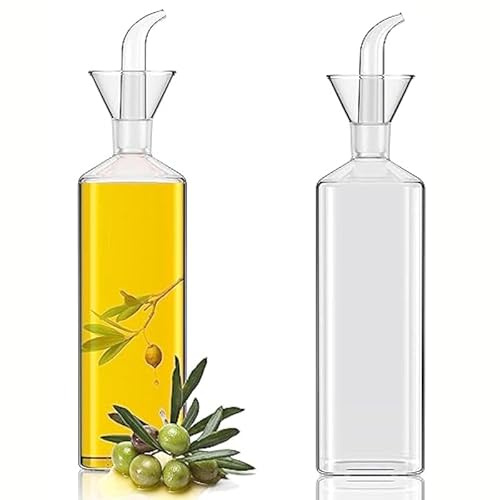 Esmula 2 Stück Ölflasche Glas Olivenöl Spender Flasche Glas Kochen Öl Essig Dosierer mit Ausgießer, 500ml Ölflasche Glasflaschen für Küche und BBQ