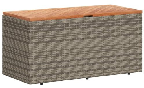 Willood Gartentruhe Grau 110x50x54 cm Poly Rattan Akazienholz