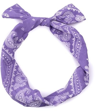 Mytoptrendz® Fascia per capelli alla moda, stile retrò, anni '40 e '50, stile rockabilly, lunga e flessibile, elegante sciarpa con fiocco (lilla - stampa paisly)