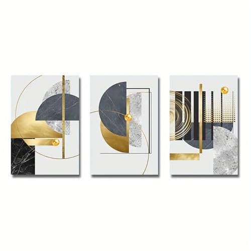 NXMYDBD Abstraktes goldenes geometrisches Kunstmuster Leinwandgemälde Goldplakate Moderne Wandbilder für Wohnzimmer Wohnkultur 50x70cm (20x28in) x3 Ungerahmt