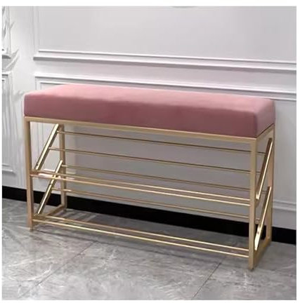 Gepolsterte Schuhbank mit Samt für schmalen Flur, Eingangsbereich, Metallregal, Organizer für kleinen Raum, Ottoman-Bank mit Ablagefach