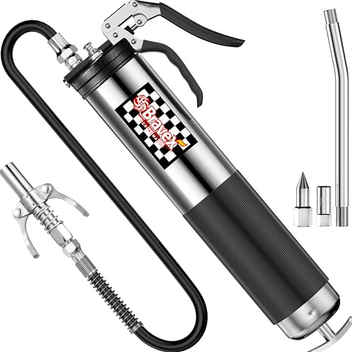 Bravex Fettpresse mit Schnellwechselkupplung, Pistolengriff, Fettpresse, strapazierfähig, professionell, 45,7 cm, Flexschlauch, Silber