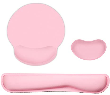 3-i-1 Handledsstödset - Musmatta med Minnesskum Tangentbord, Ergonomisk Handledsstöd, Anti-sladd Bas (Rosa)