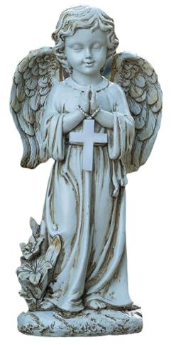 WJUHYGTF Ange Solaire Statues De Jardin Anges Priants, LED Gardien Figure Résistant Aux Intempéries À La Tombe Lumière Décoration Extérieure Sculpture Pelouse Patio Rebord Fenêtre,Noir