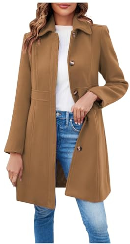 Wintermantel Damen Lang Wolle Elegant Trenchcoat Wollmantel Winter Mantel Frauen Mit Knöpfen Windjacke Damenmantel Einfarbig Windbreaker Tweed Jacke Schlanke Winterjacke Warm Übergangsjacke
