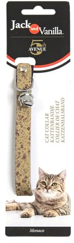 JACK AND VANILLA, Elegantes goldenes Katzenhalsband, verstellbar und sicher, entworfen für den Komfort und die Sicherheit Ihres Haustieres, Größe 14 x 30 cm, goldene Farbe, Modell Monaco