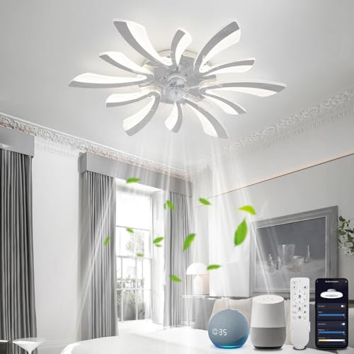 Ventilatore da soffitto moderno con luci e telecomando WiFi abilitato per Alexa e Google Home ideale per camera da letto e cucina elegante design cromato