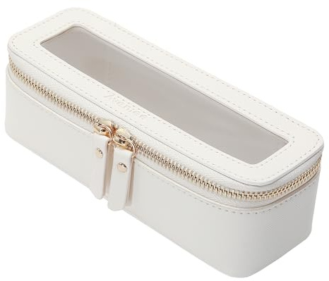 Aveniee Clear Makeup Brush Bag,Slim Cosmetic Brush Holder,Small Toiletry Bag Mini Travel Case for Women,Thin Make up Bags with Dual Zipper,Cute Travel Essentials Organizer,White