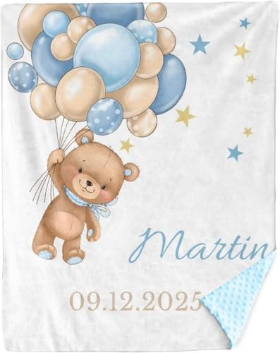 Babydecke mit Namen Personalisiert Baby Decken Neugeborenen, Super Flauschig Weiche Warme Kuscheldecke mit Namen und Geburtsdatum Geschenk für Jungen & Mädchen Baby Taufe Geburt