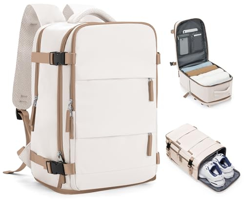 HPLQQ for Ryanair Underseat Cabin Bags 40x30x20,Carry-ons Hand Luggage Bag 40x20x25 Travel Backpack,14 Inch Casual School Laptop Backpack with Shoes Compartment,20L,A11-Beige Brown