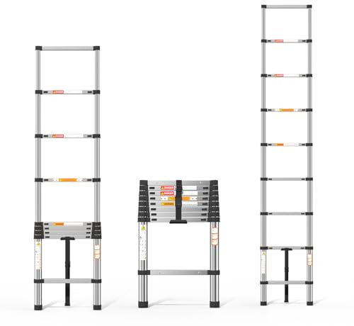 HSHa Telescopic Ladder, 2.6M Stainless Steel, 9 Steps, 150kg Capacity, EN131 Certified