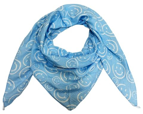 Smiley Smile Dreieck Schal aus 100% Baumwolle Frühling Unisex Uni Fashion Stola Tuch Übergangszeit Italy Sommer Strickschal Strick Tuch Happy