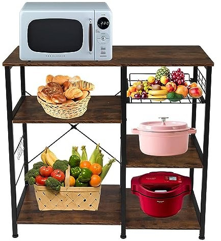 Estantería Para Microondas Estante Para Horno Microondas De 3 Niveles, Soporte Para Microondas, Carrito De Almacenamiento, Estante Para Estación De Trabajo, Estante Para Microondas Vintage Con Cesta A