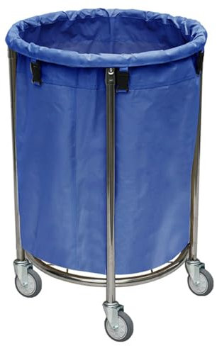 GBPLDMA Carro Limpieza Profesional Redondo, Comercial Cesta de Lavandería Material de Acero Inoxidable Refuerzo de Remaches, con Ruedas Universales Silenciosas(Blue,84x55cm/33x22in)