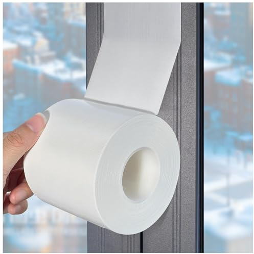 Ruban d'étanchéité blanc pour fenêtre - Film d'isolation pour fenêtre - Sans résidus - Empêche l'air froid, la poussière et la pluie - Étanche (7,6 x 20 m)