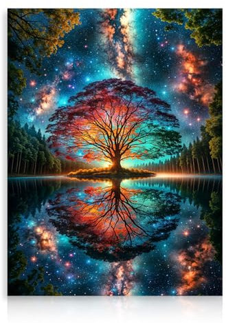 Dazzlewall Abstract Tree of Life Wall Art Picture, Colorful Fantasy Forest Painting Print for Bedroom Living Room Decor 12x16 in Unframed