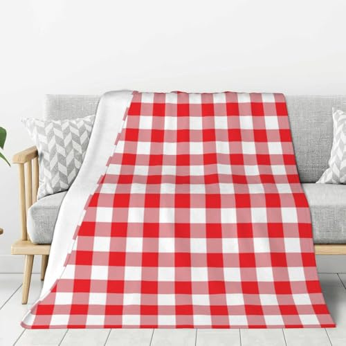 LfearTesa Coperte per divani e poltrone, copriletti, coperte da viaggio, coperte per divani letto, plaid geometrico a quadri rossi e bianchi.,80x60