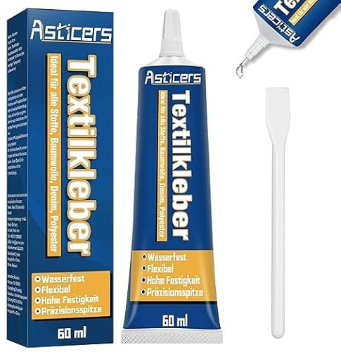 Textilkleber Waschmaschinenfest, Flexibel Stoffkleber Textilkleber, Stoff Kleben Statt Nähen, Textil Kleber Extra Stark Geeignet Für Baumwolle, Leder, Flanell, Denim Und Polyester Usw. (60ml)