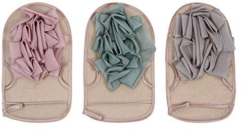 Homoyoyo 1set Bath Exfoliating Mitts Double Sided Shower Scrub Gloves for Deep Cleaning and Skin Soft and Durable Bath Flower Pink Experience 3pcs