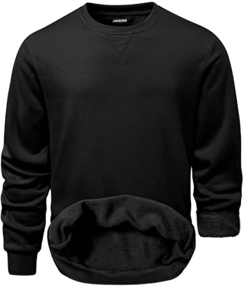 JMIERR Sweatshirt Herren Fleece Baumwolle Rundhals Hoodie Basic Fleecepullover Winter Langarm Sweatshirts Loose Fit Schwarz L