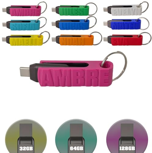 Clé USB 100% Personnalisable Texte et Couleur, Réversible - USB/USB-C 3.2 (Rose, 128go)