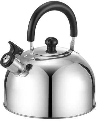 Bouilloire sifflante en acier inoxydable - 2 l/3 l - Pour cuisinières à gaz et à induction - Poignée ABS pliable - Design hémisphérique - Pour une utilisation en intérieur et en extérieur