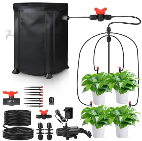 SWAWIS Automatische Bewässerung Bewässerungssystem Zimmerpflanzen 50L mit 25-Watt Wasserpumpe, 8 Tropfdüsen, Garten Tröpfchenbewässerung für Innenräume, Rasen, Gewächshaus, Hof