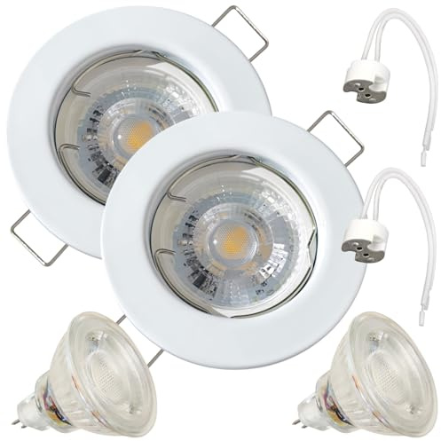 Lampen-Platz 2 Stück LED Einbaustrahler Lotta 12V 5W COB Warmweiß 3000K | IP20 | Weiß | Kompakte Einbauleuchte | Deckenspot für Wohnbereich
