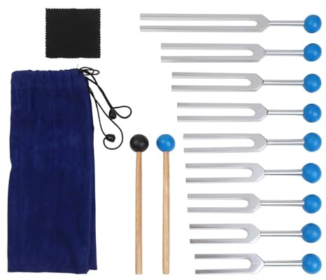 NbgrvB Juego de 9 tenedores de afinación para curación y meditación, kit de herramientas de terapia de chakras con frecuencias de 174-963 Hz, aleación de aluminio para precisión portátil