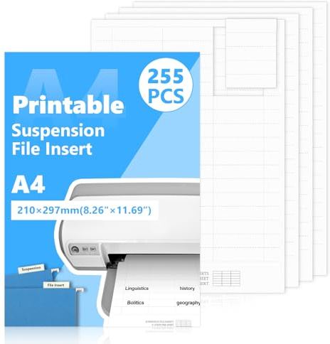 Bedruckbare A4-Hängemappen, Weiß, 15 x 55 mm, Hängeregistratur-Einlagen, Hängemappen, Hängemappen, Registerkarten, Aktenschrank, Hängemappen, Etiketteneinsatz für Hängeordner, 51 Stück/Packung, 255