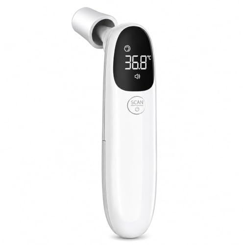 IndoTeam Termómetro digital de oído para adultos y niños, termómetro infrarrojo para la frente rápido y preciso, lectura instantánea, alarma de fiebre y pantalla LCD, termómetros infrarrojos para uso
