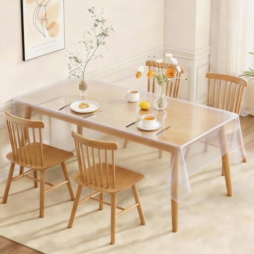 QingWing 220x140cm Tischfolie Durchsichtig0.13 mm Tischdecke Abwaschbar PVC | Stark Wasserdicht Fettdicht Tischschutzfolie Transparent PVC Folie Tischfolie Durchsichtige, für Haus Outdoor