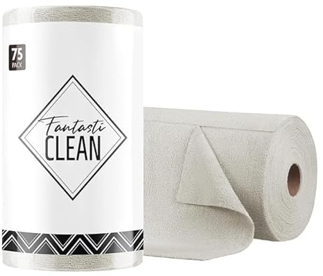 Fantasticlean Microfiber on a Roll Tear Away Cleaning Towels, Reusable and Washable Cloths, for Car, House, Garage or Kitchen, 12 x 12, 75 Pack (LightGrey)